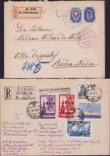 B-16655 2x Brief SSt. Petersburg Russland Einschreiben 1900 Alexandria 1959 SU