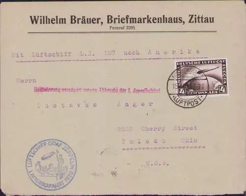 B-16680 Brief Deutsches Reich 424 Zeppelin 1. Südamerikafahrt 1929 + Stempel