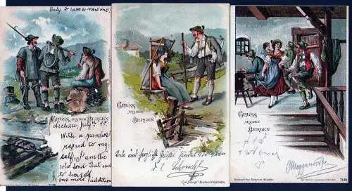 43983 3 AK Litho Gruss aus den Bergen 1898 Mann Frau Tracht Wanderer