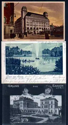 43922 3 AK Essen Ruhr Villa Hügel 1906 Stadtgarten 1899 Handelshof 1926