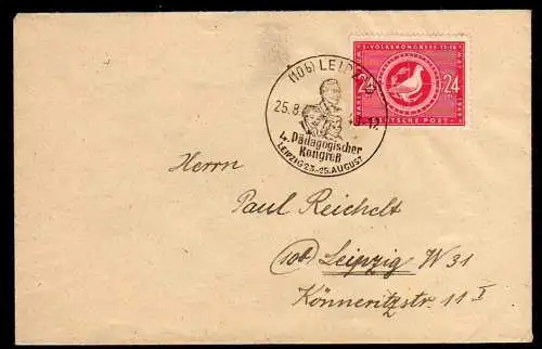 43212 Brief SBZ Leipzig 4. Pädagogischer Kongres 1949 SST