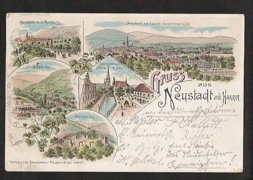 21573 AK Neustadt Haardt Litho Bahnhof Schoenthal Hambach Maxburg , gelaufen