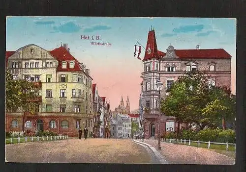 21548 AK Hof i. B. Wörthstrasse , gelaufen Feldpost 1916 Bayern