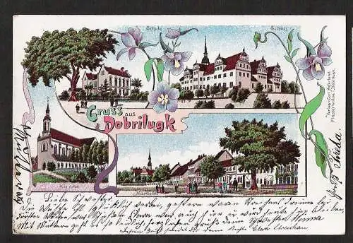 21516 AK Litho Dobrilugk Schloss Kirche Markt 1902