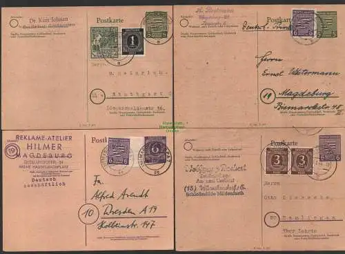 B10179 4x Ganzsache Provinz Sachsen 1946 Magdeburg Quedlinburg Weida