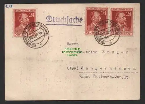 B10222 SBZ Währungsreform 1948 Gößnitz 30.7.48 Drucksache 6 Pfg. Zehnfach 3x 24