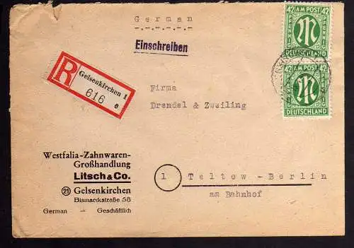 B062 Brief AM Post 31 Einschreiben Gelsenkirchen Bedarf 2 x 42 Pfennig