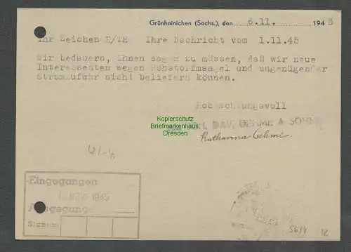 B-5634 SBZ Gebühr Bezahlt Postkarte Grünhainichen 1945 SST st. Erzgebirgsschau