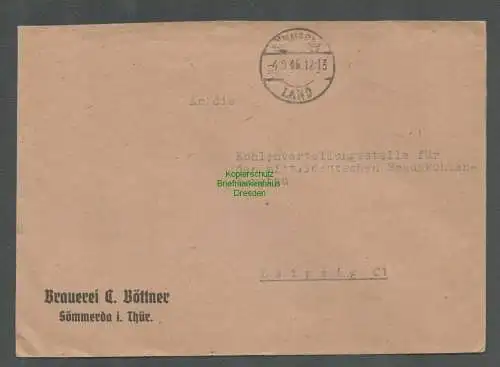 B-5688 SBZ Gebühr Bezahlt Brief Sömmerda 1945 Brauerei C. Böttner