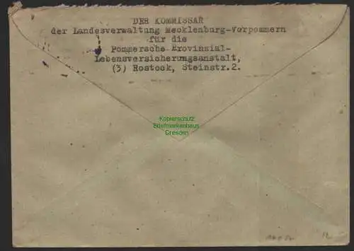 B10057 Brief SBZ Mecklenburg Rostock 1946 nach Berlin MEW