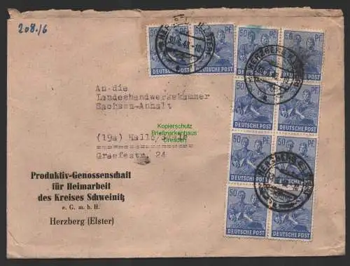 B10228 Brief SBZ Währungsreform 1948 Herzberg Elster 30.6.48 Zehnfachfrankatur