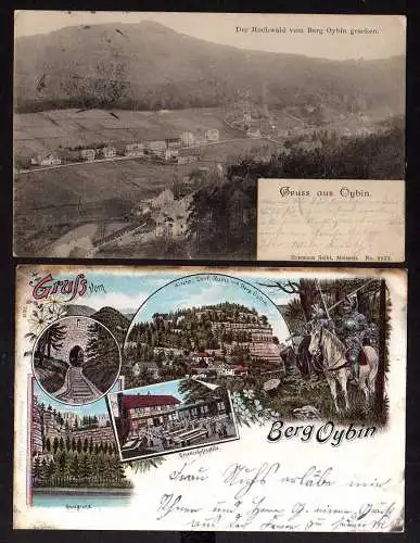 98727 2 AK Litho Berg Oybin Gesellschaftsplatz Hausgrund Villen Hochwald1904