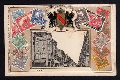 96873 AK Karlsruhe Wappen Präge Karte um 1905 Philatelie Ansichtskarte Zieher