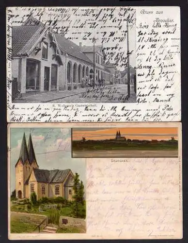 96812 2 AK Broager Broacker 1904 Gastwirtschaft Wollesen 1905 Kirche Künstler