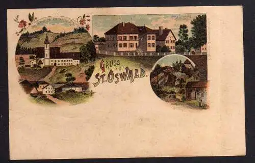 95933 AK St. Oswald Draxlschlag um 1900 Litho Brauerei Schule Forstamt