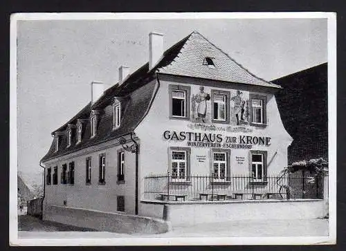 94790 AK Escherndorf Volkach 1937 Winzerverein Gasthaus z Krone Landpoststempel