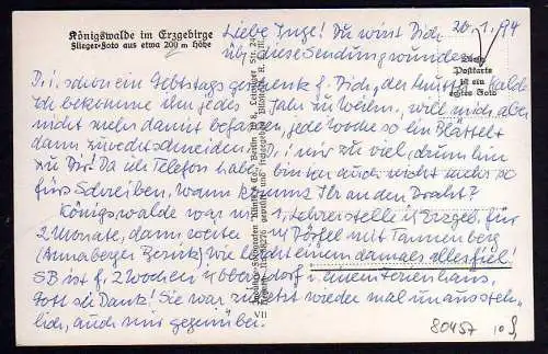 80457 AK Königswalde Erzgebirge Luftbild Fliegeraufnahme mit Pöhlberg um 1940