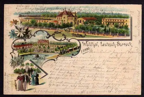 77281 AK Leipzig Waldhof Leutzsch Barneck Gasthof Restauration Litho 1898