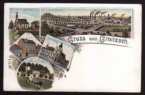 76238 Litho AK Groitzsch Post Rathaus Kirche Wiprechtsburg 1900