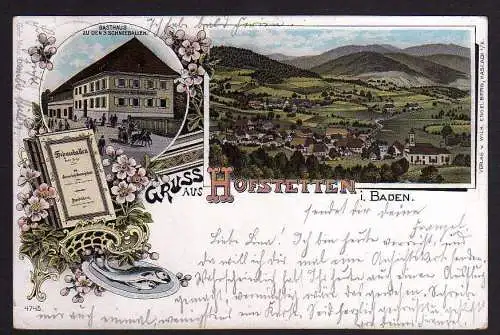 63357 AK Hofstetten Baden 1900 Litho Gasthaus zu den 3 Schneeballen