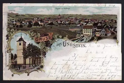 63359 AK Ungstein Bad Dürkheim 1899 Litho Kirche Herxheim Pfeffingen