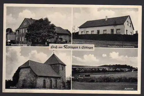 63467 AK Roringen bei Göttingen Gasthaus Hippe Turnerheim Drakenberg Kirche 1930