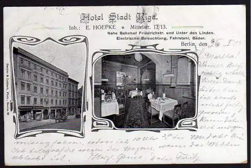 63436 AK Berlin 1905 Hotel Stadt Riga Nahe Bahnhof Friedrichstraße