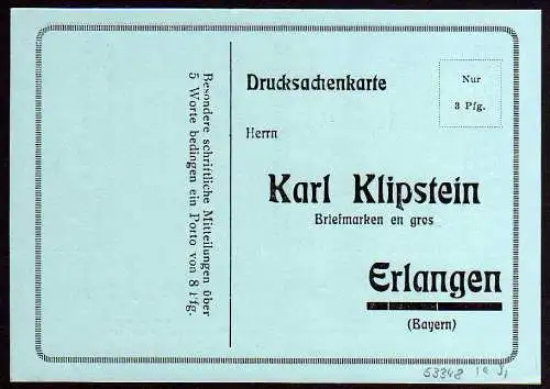 53348 AK Erlangen K. Klipstein Briefmarken Werbe Karte um 1920 Bayern Album