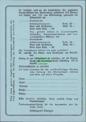 53348 AK Erlangen K. Klipstein Briefmarken Werbe Karte um 1920 Bayern Album