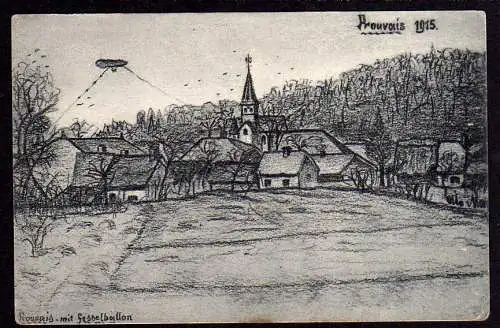 53517 AK Prouvais mit Fesselballon 1915 Picardie Künstlerkarte