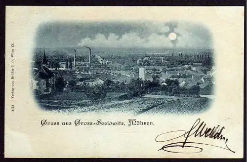 52649 AK Groß Seelowitz Mähren 1898 Panorama Mondscheinkarte