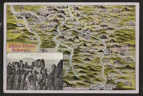 25458 AK Litho Sächs. Böhm. Schweiz Basteibrücke um 1920