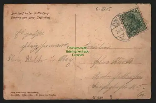 25124 AK Sommerfrische Grillenburg Gasthaus zum Königl. Jagdschloss 1908