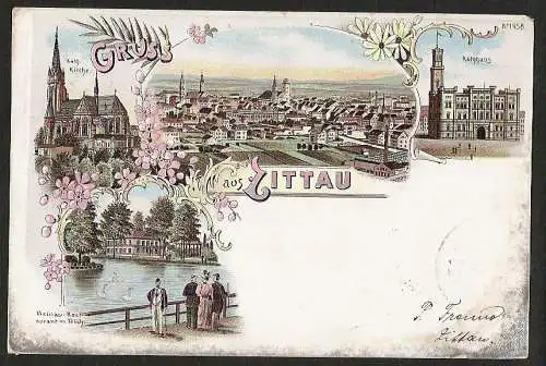 25019 AK Litho Weinau Zittau Rathaus 1898, gelaufen