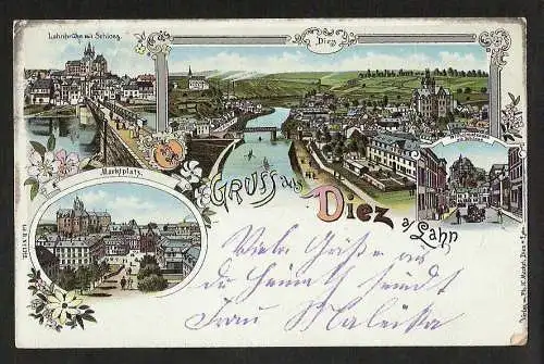 25257 AK Litho Diez Lahn Markt Wilhelmstrasse, gelaufen 1901