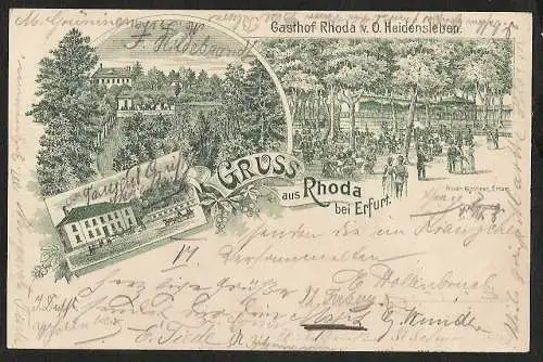 25214 AK Litho Rhoda bei Erfurt Gaststätte Restaurant Restauration 1897