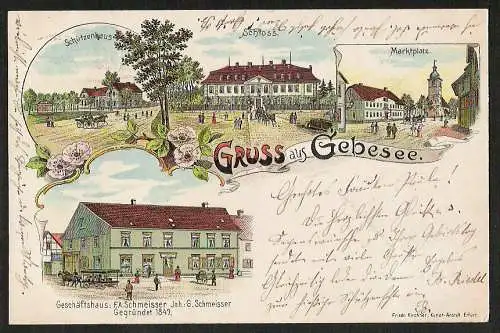 25229 AK Litho Gebesee Schützenhaus Schloss Markt Geschäftshaus 1898 Sömmerda