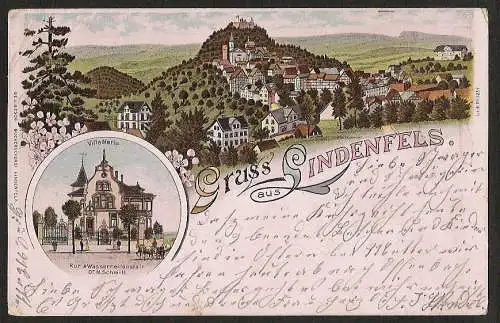 24569 AK Lindenfels Litho Villa Marie Kur u. Wasserheilanstalt 1904 Reichelsheim