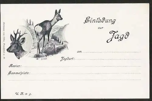 24581 AK Litho Einladung zur Jagd Reh Rehbock ungelaufen