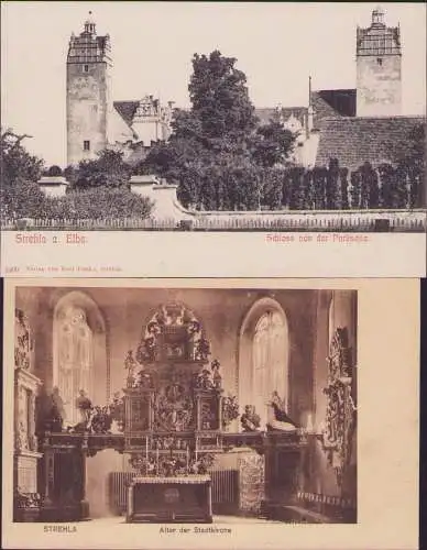 170966 2 AK Strehla Elbe Schloß um 1910 Altar Stadtkirche 1912