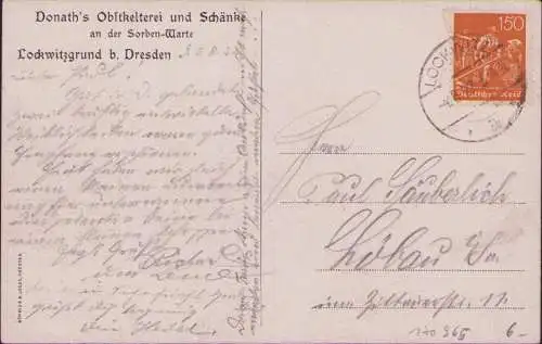 170965 AK Lockwitzgrund bei Dresden 1922 Donaths Obstkelterei und Schänke