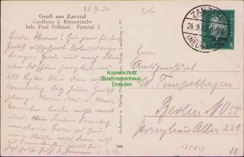 158819 AK Zanztal Neumark 1930 Gasthaus zum Riesenkrebs Welmsee