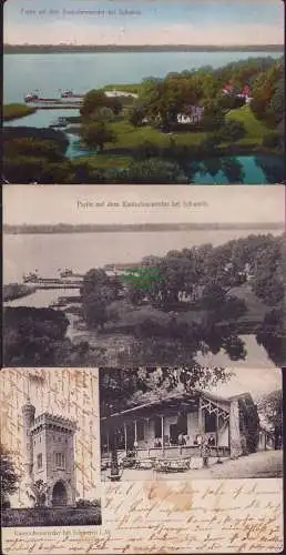 158164 3 AK Kaninchenwerder bei Schwerin 1916 Aussichtsturm Gaststätte 1906
