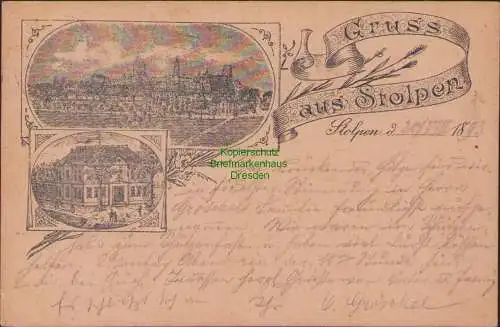 158232 AK Stolpen Federlitho Panorama mit Burg Restauration Gasthaus 1893