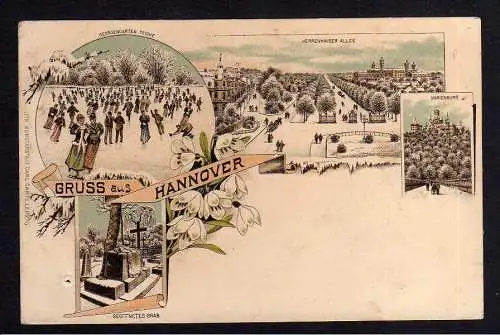 102164 AK Winterlitho Hannover um 1900 Georgengarten Teiche Marienburg Geöffnete