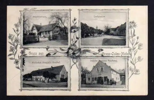 101723 AK Groß Osten Niebe 1918 Knappes Kaufhaus Gasthof Inspektorhaus Dorfstraß