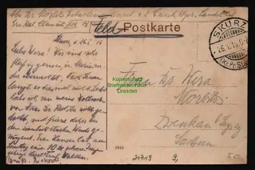 21719 AK Marienwerder Wpr. 1916 Skurz Kr. Pr. Stargard Feldpost