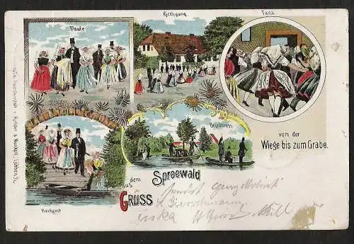 21821 AK Spreewald Litho von der Wiege bis zum Grabe um 1905 Taufe Hochzeit