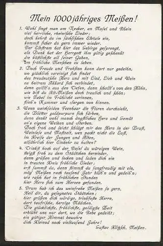 21843 AK Meissen 1929 Jahrtausendfeier Gedicht Mein 1000jähriges Meißen Klitzsch