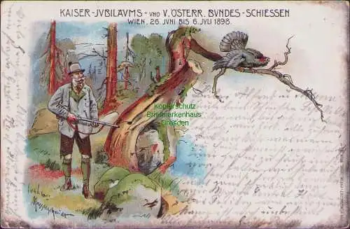 155822 AK Wien 1898 Litho Kaiser Jubileum Österr. Bundes Schiessen Auerhahn